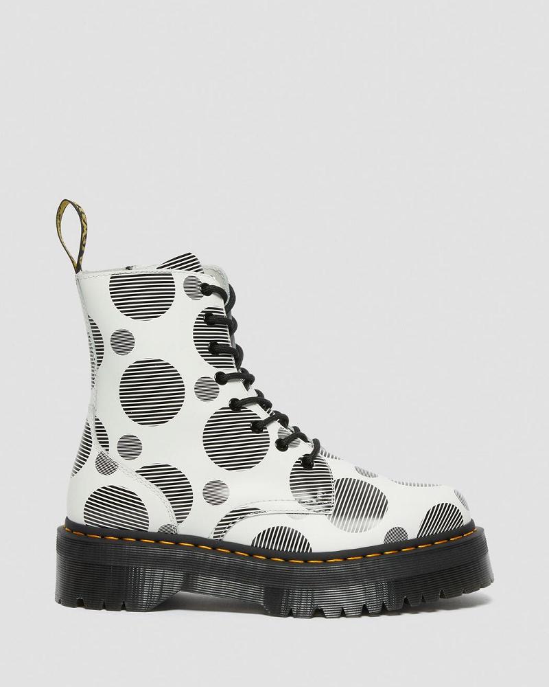 Dr Martens Jadon Polka Dot Smooth Leren Platform Laarzen Heren Wit | NL 253ZUT